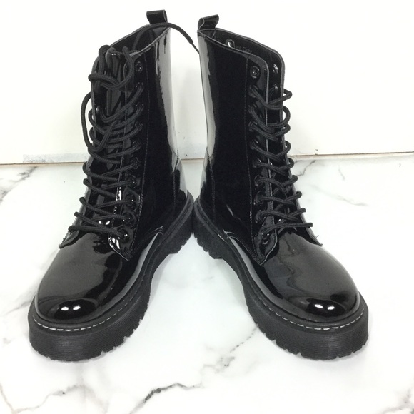 patent leather platform combat boots